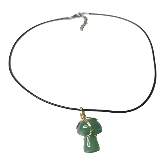 Handcrafted Aventurine Mushroom Necklace With 18-IN Cotton Wax Cord - Picture 4 of 4
